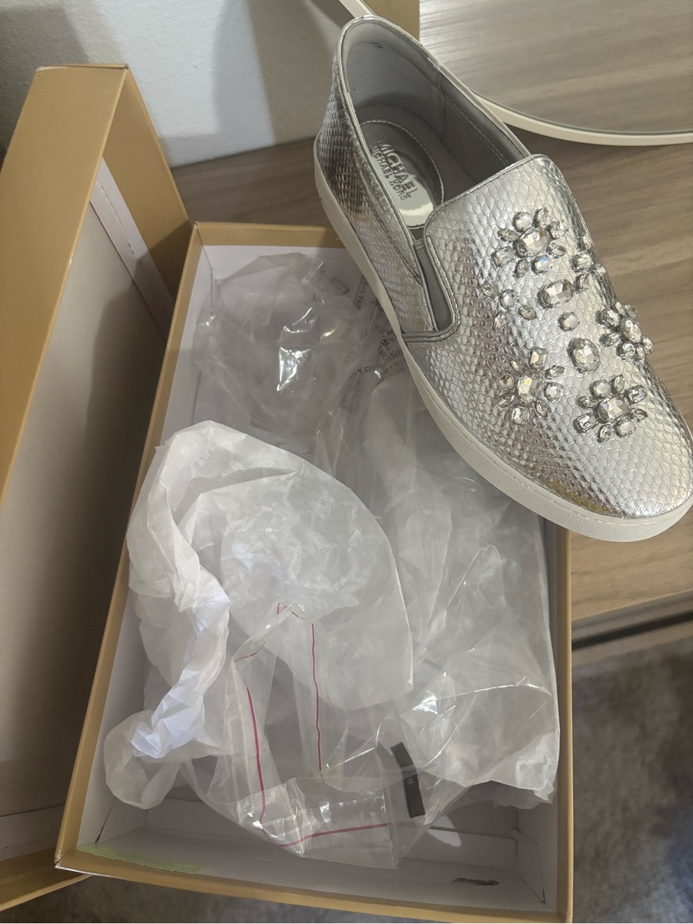 Michael Kors Silver Jeweled Slip-On Sneakers